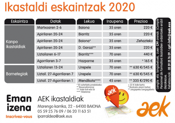 Iparraldeko ikastaldi eskaintza (2020)