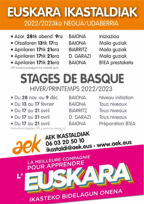 Ikastaro berriak Iparraldeko AEKn