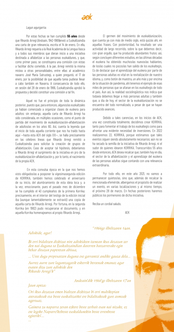 55 Aniversario del punto de partida de el movimiento de euskaldunización y alfabetización de personas adultas